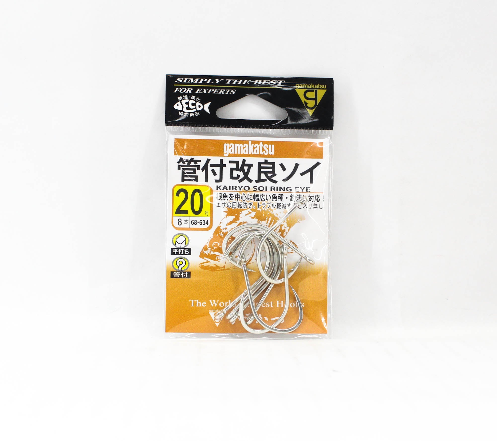 Gamakatsu 68634 Kairyo Soi Ring Eye Hook Silver Size 20 (5838)