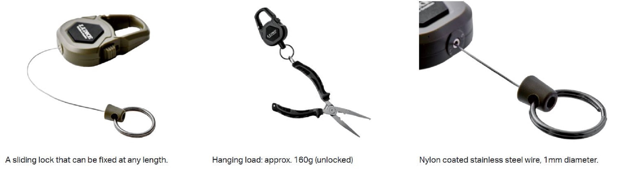 Gamakatsu LE136 Carabiner Reel Sliding Lock 70cm Army Green (3933)