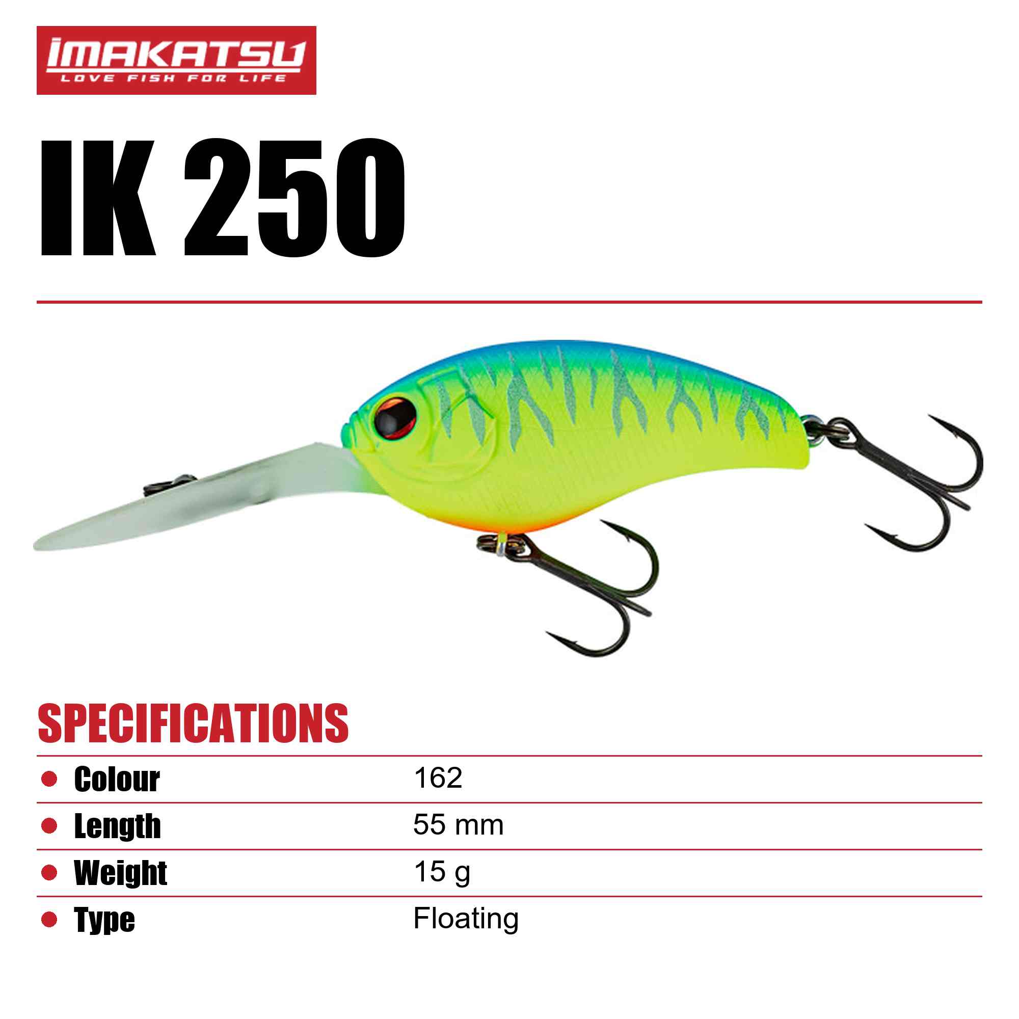 Imakatsu IK 250 55 mm 15 grams Floating Lure 162 (5338)