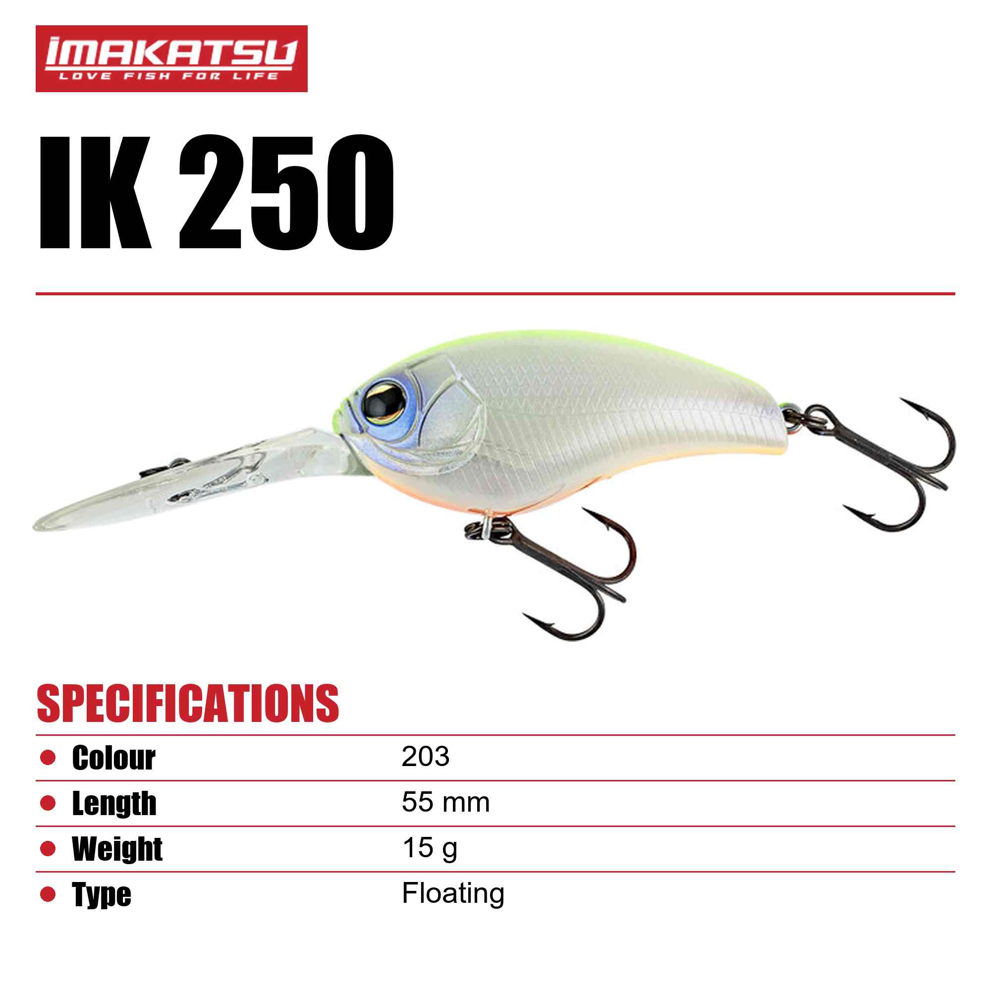 Imakatsu IK 250 55 mm 15 grams Floating Lure 203 (5345)