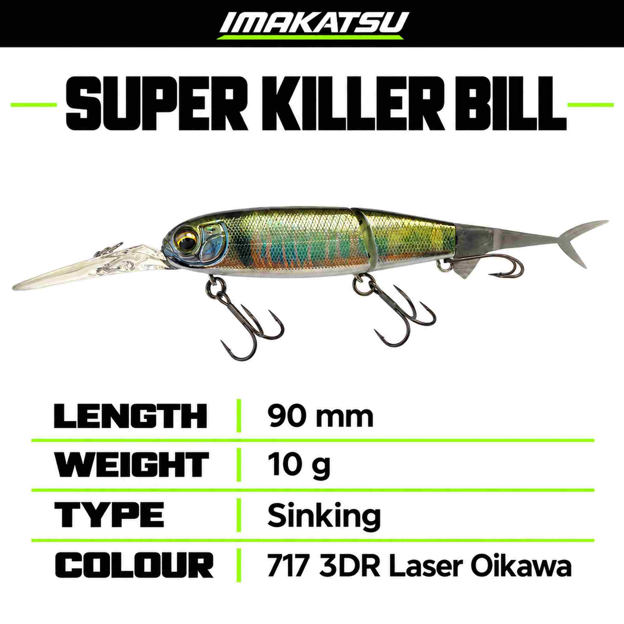 Imakatsu Super Killer Bill 90mm 10 grams Sinking Lure 3DR 717 (5673)