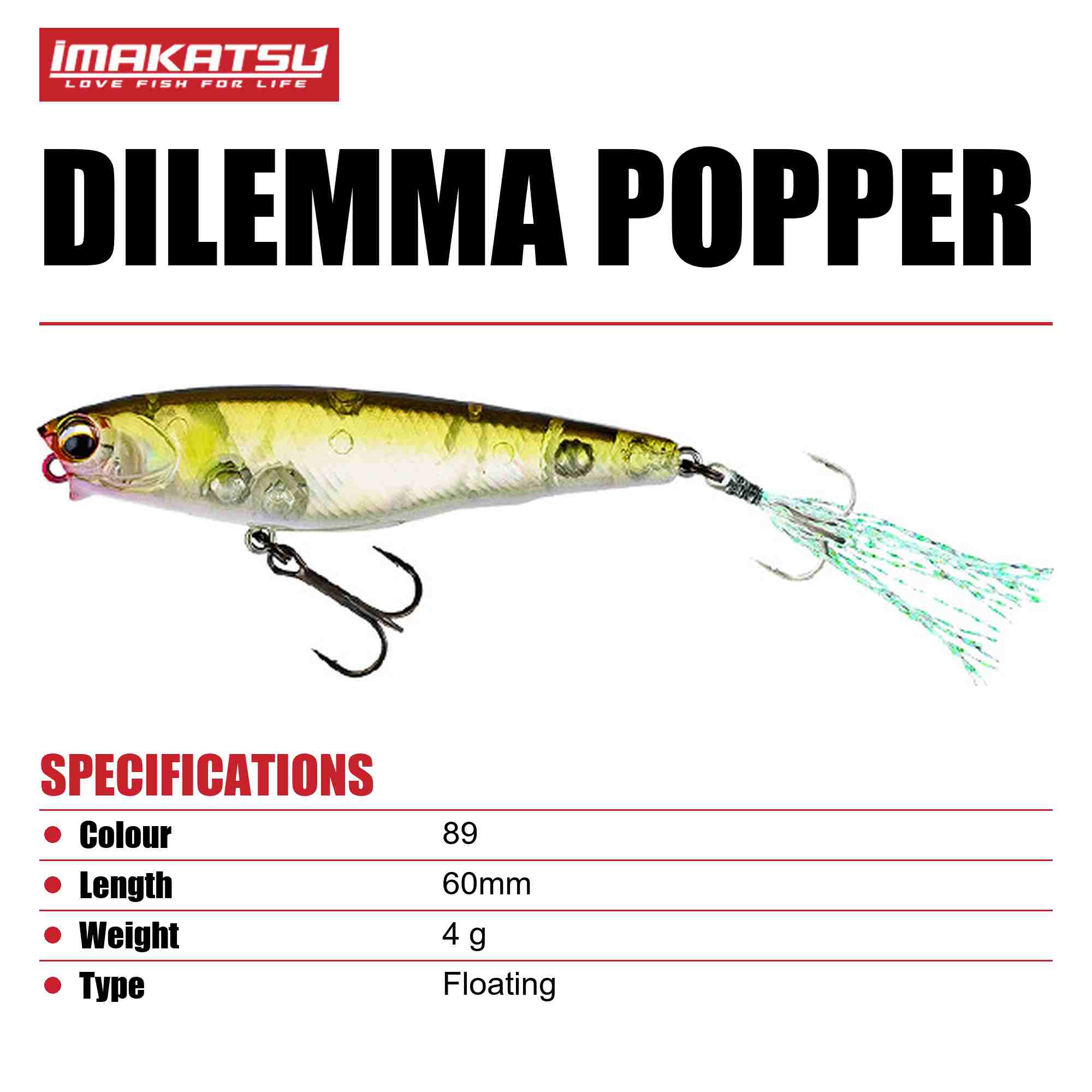 Imakatsu Dilemma Popper 60mm 4 grams Floating Lure 89 (6588)