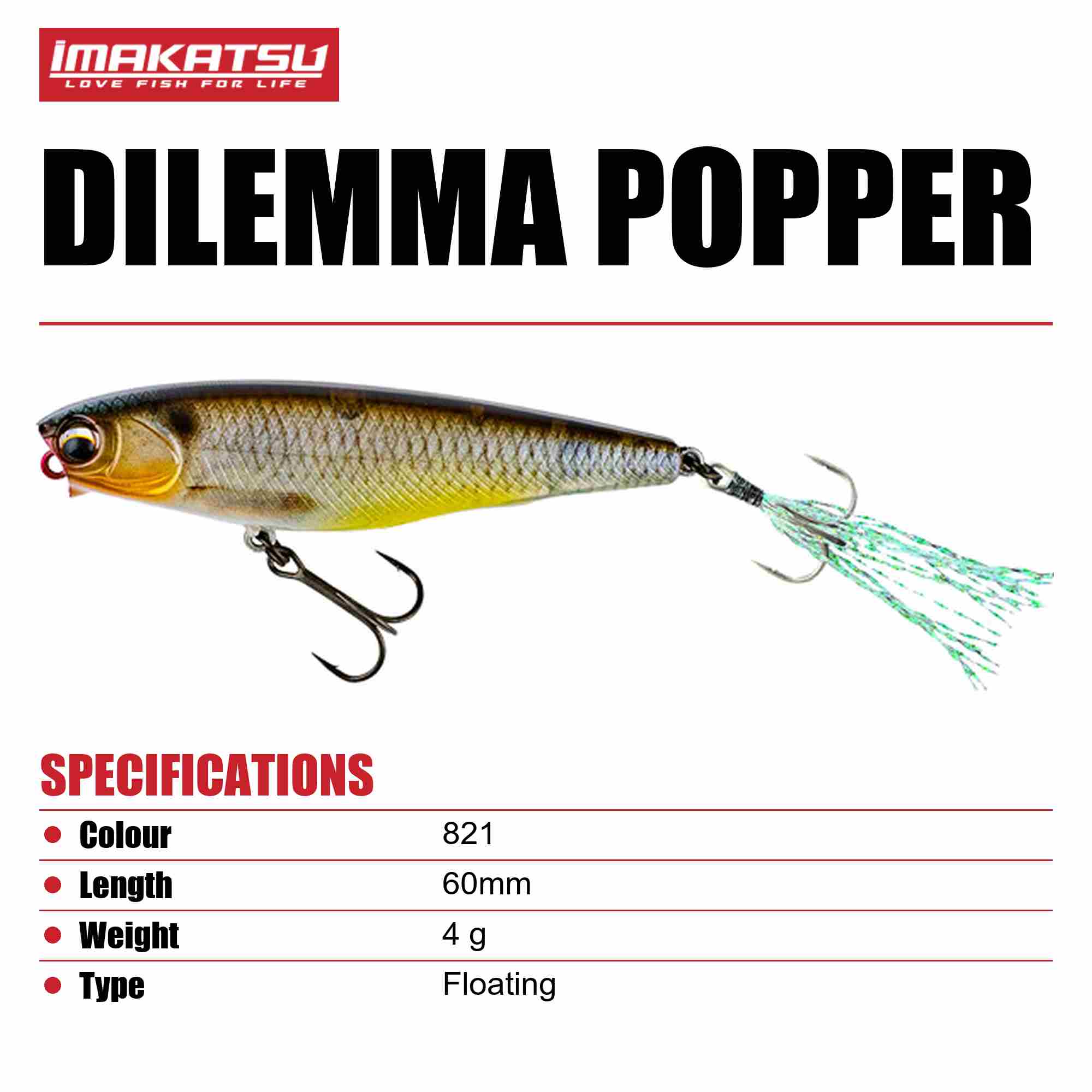 Imakatsu Dilemma Popper 3DR 60mm 4 grams Floating Lure 821 (6991)