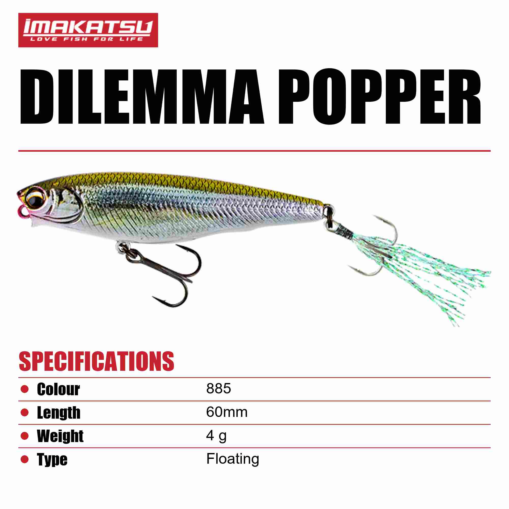 Imakatsu Dilemma Popper 3DR 60mm 4 grams Floating Lure 885 (7004)