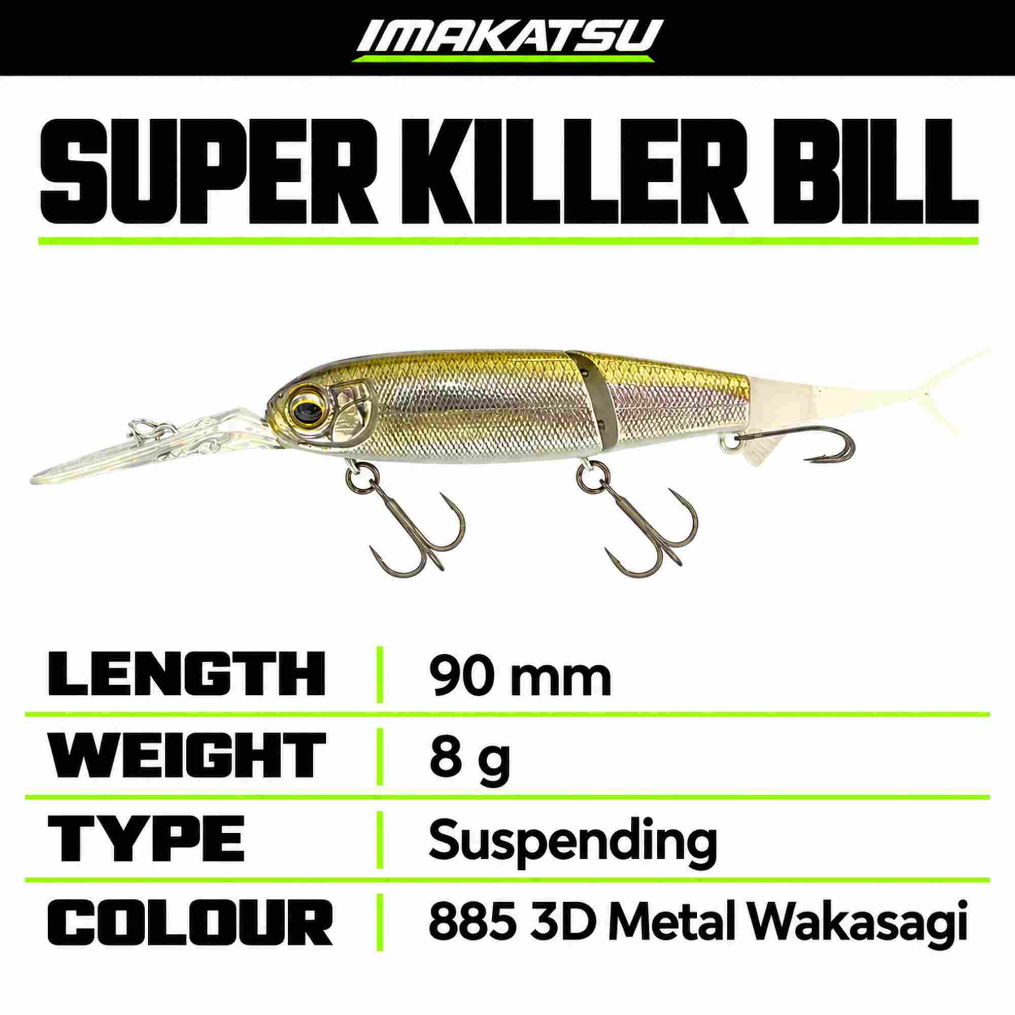 Imakatsu Super Killer Bill 90mm 10 grams Sinking Lure 3DR 885 (9473)