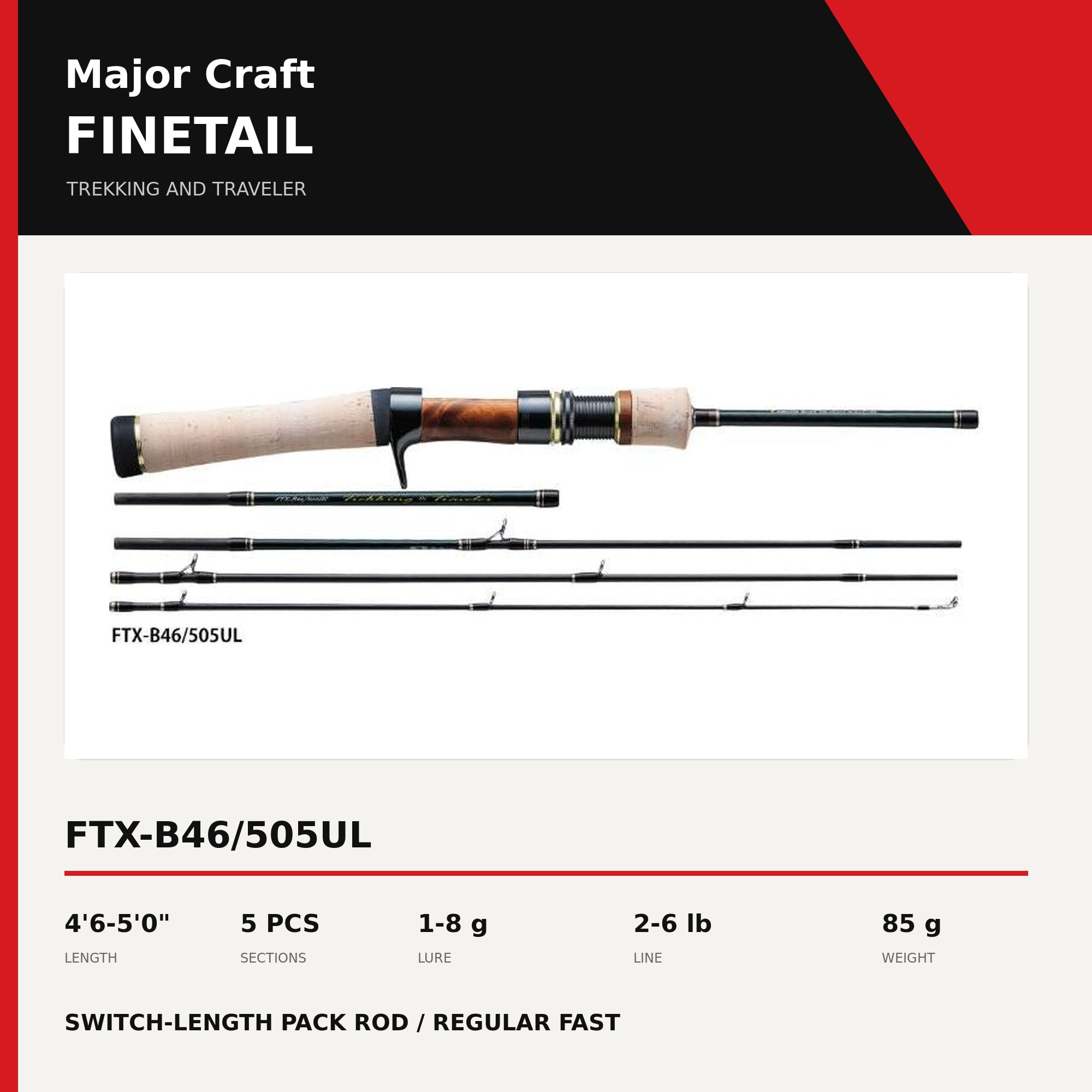Major Craft Fine Tail Series Baitcast Rod FTX-B46/505UL (1671)