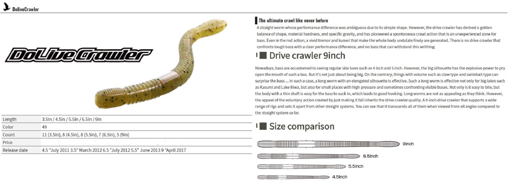 OSP Soft Lure Dolive Crawler 4.5 Inches W-035 (5320)