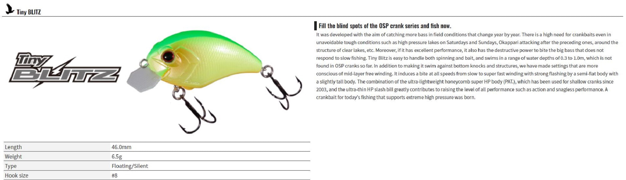OSP Blitz Tiny 46 mm 6.5 grams Floating Lure H-09 (7522)