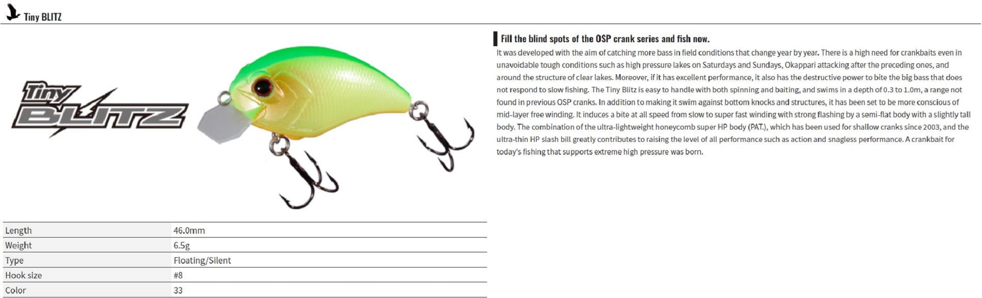OSP Blitz Tiny 46 mm 6.5 grams Floating Lure H-03 (0522)