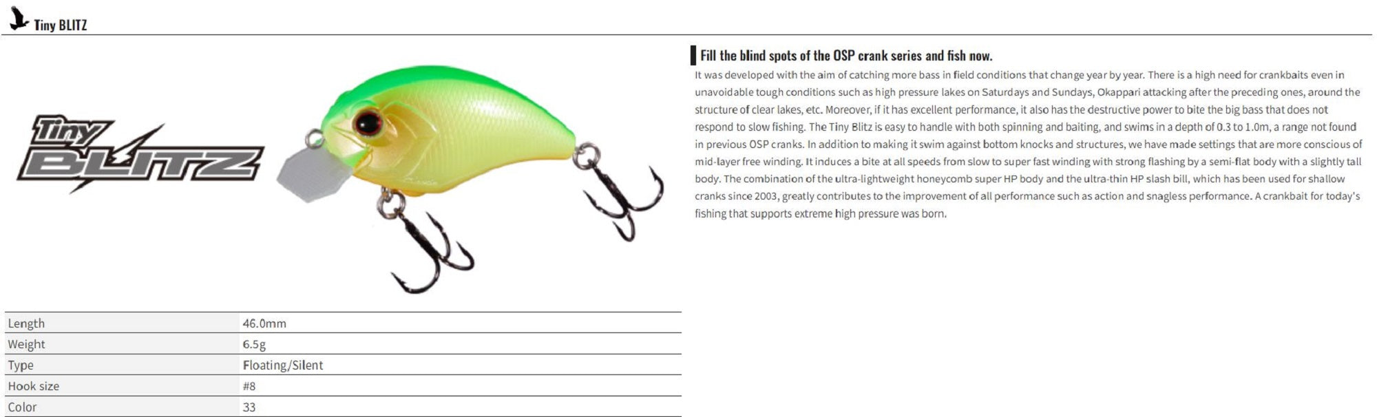 OSP Blitz Tiny 46 mm 6.5 grams Floating Lure H-09 (0560)