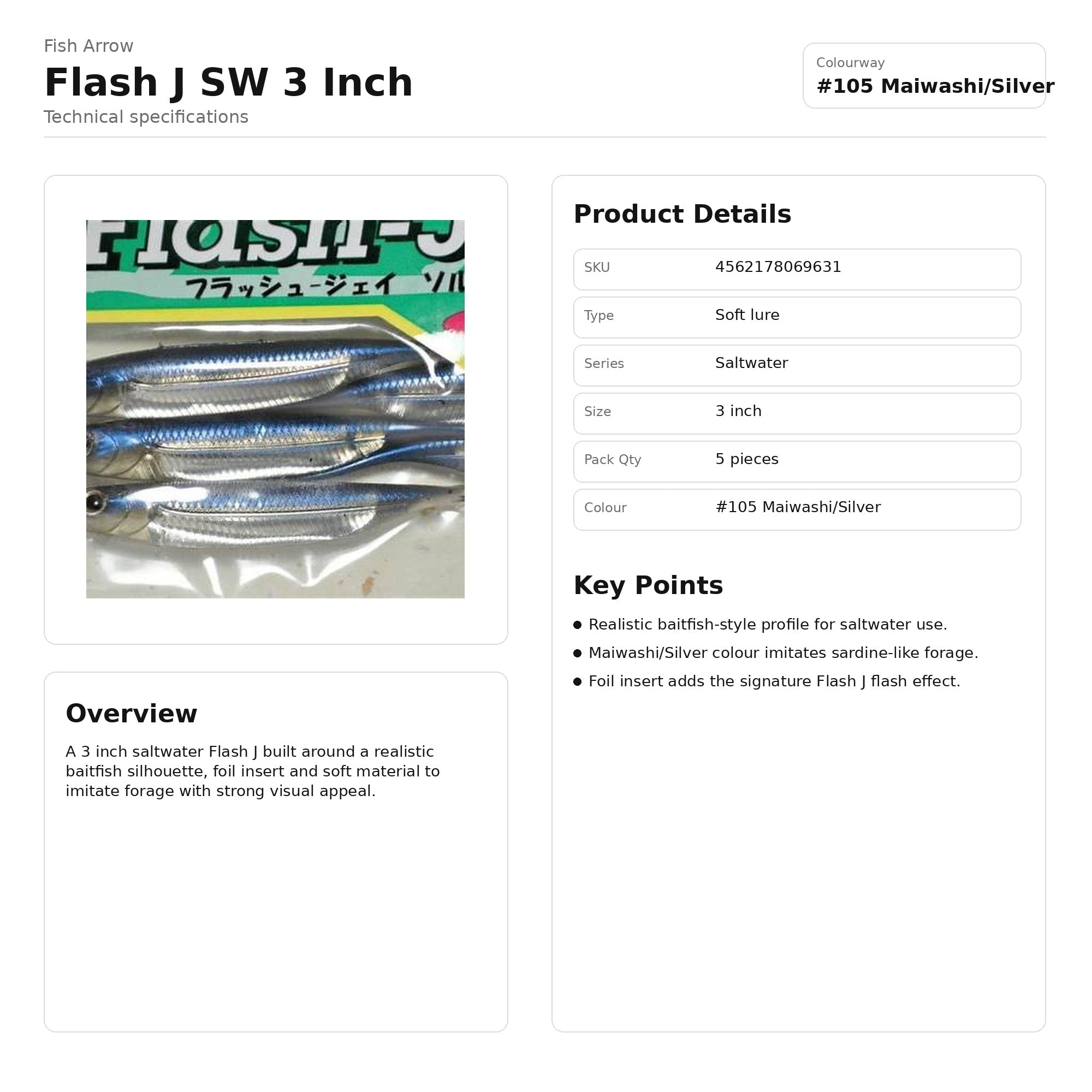 Fish Arrow Soft Lure Flash J SW 3 Inch 5 Piece per pack #105 (9631)