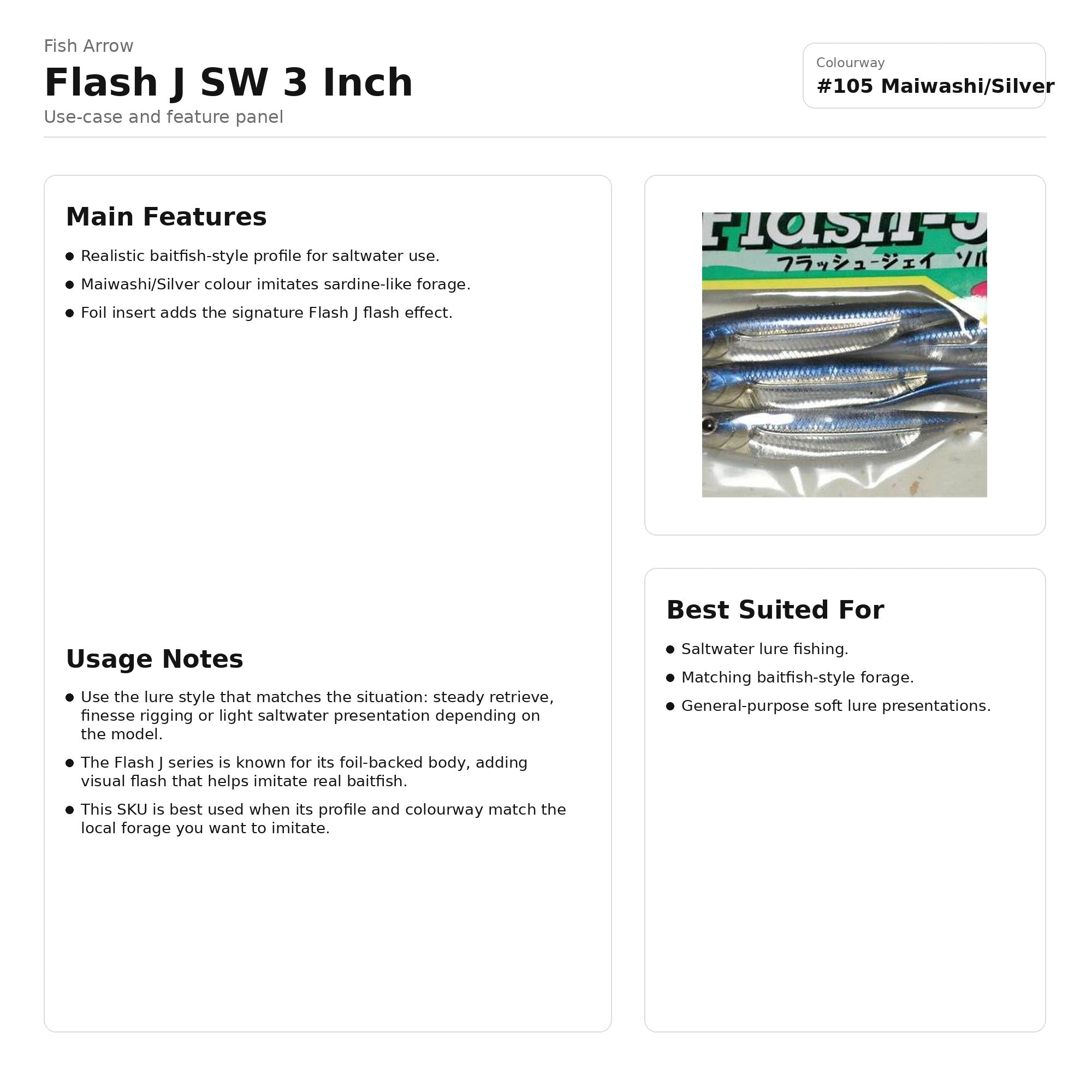 Fish Arrow Soft Lure Flash J SW 3 Inch 5 Piece per pack #105 (9631)