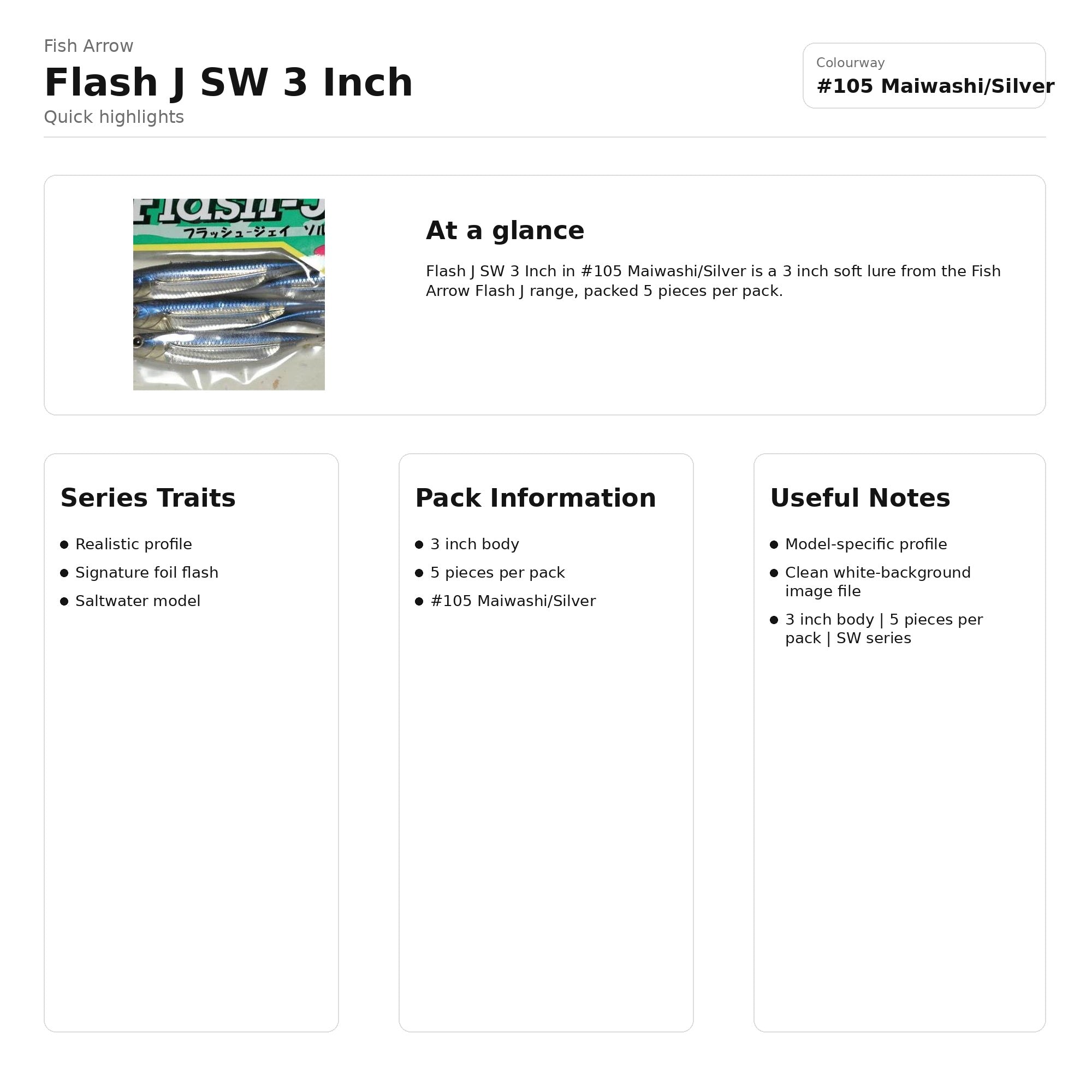 Fish Arrow Soft Lure Flash J SW 3 Inch 5 Piece per pack #105 (9631)