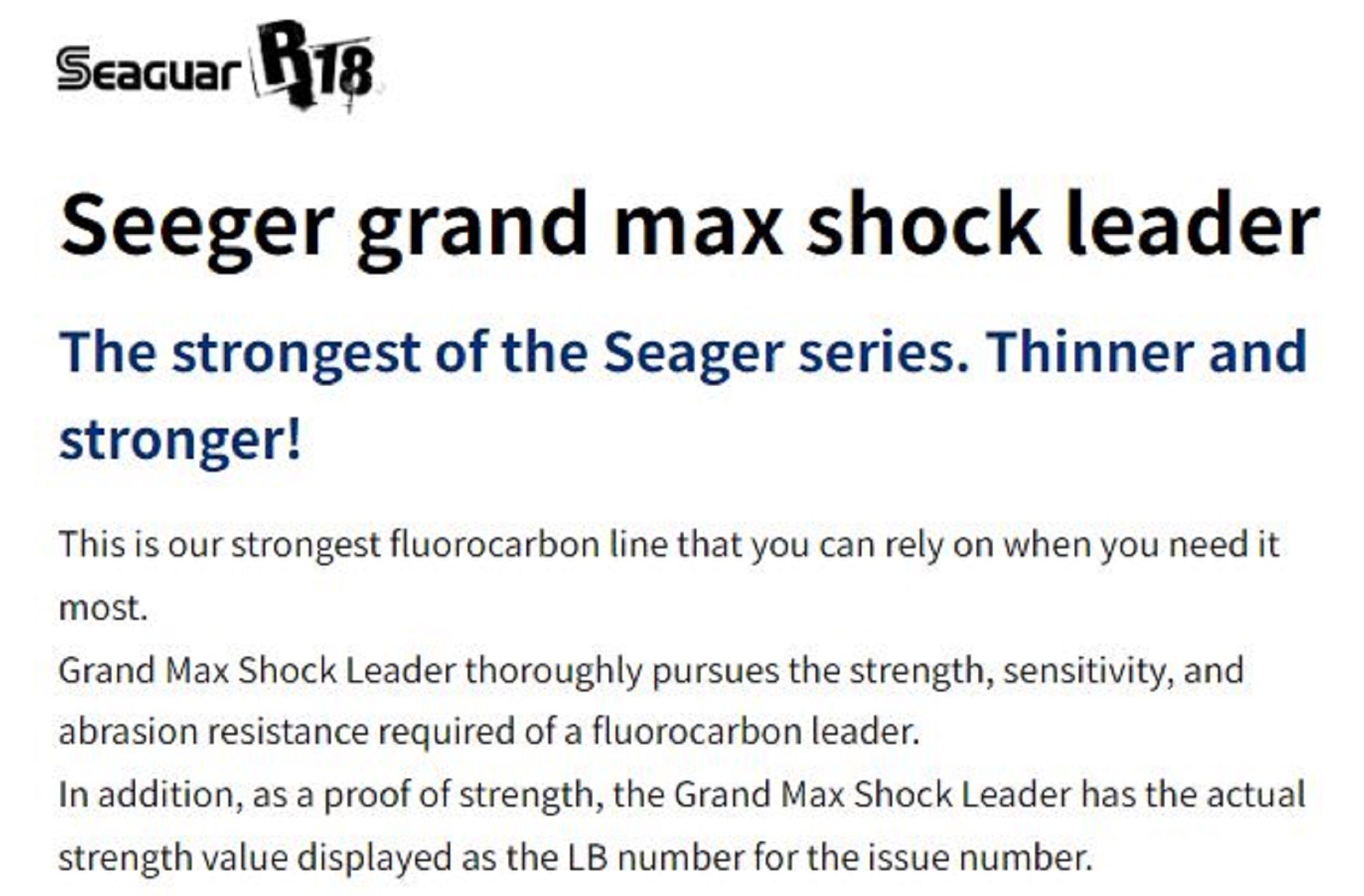 Seaguar Fluorocarbon Grand Max Shock Leader 30m 2-10.5lb-0.235mm (2366)