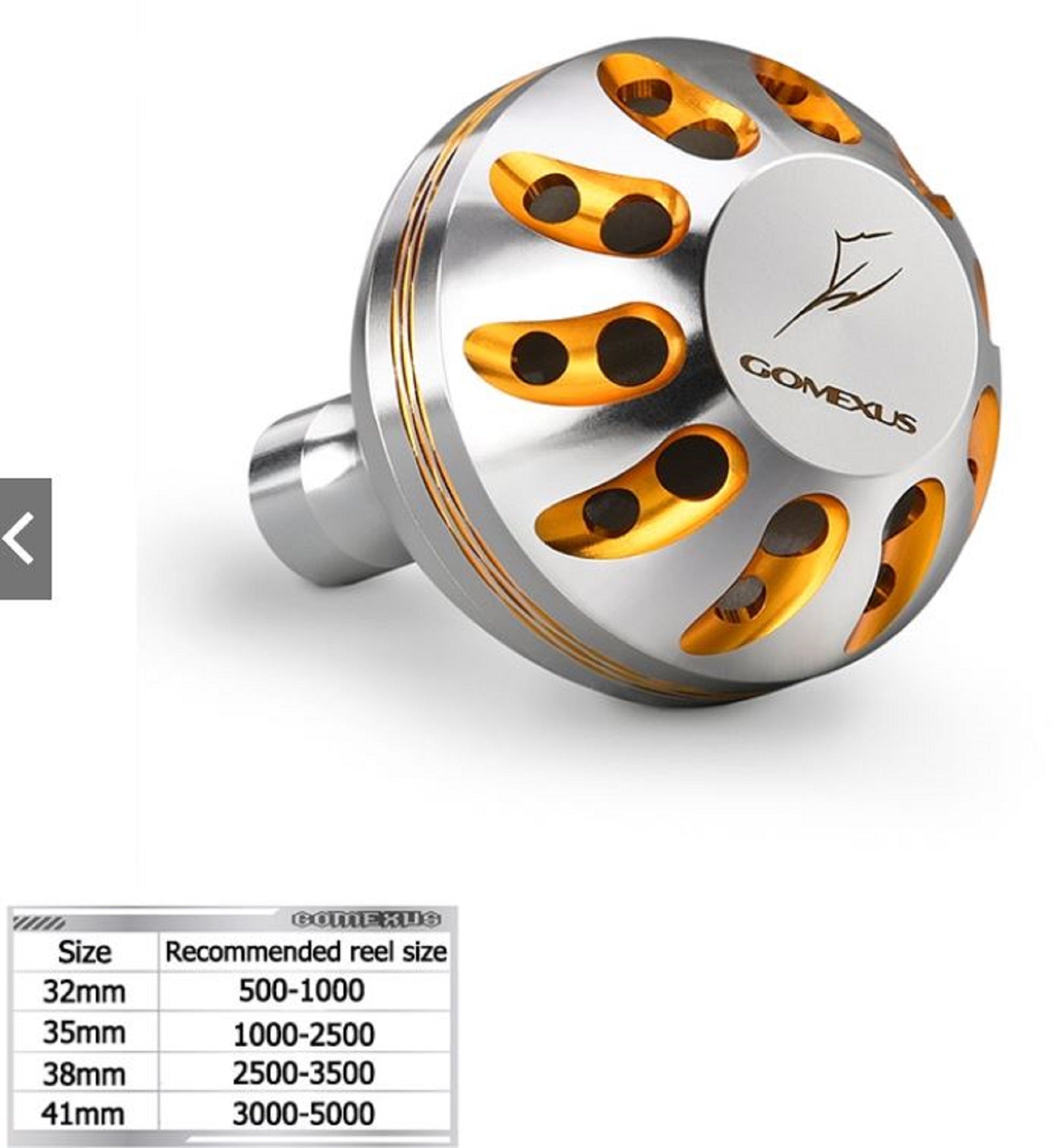 Gomexus A38SRSRGD-G Knob Alu Silver Gold 38mm Shimano A , Daiwa S (1670)
