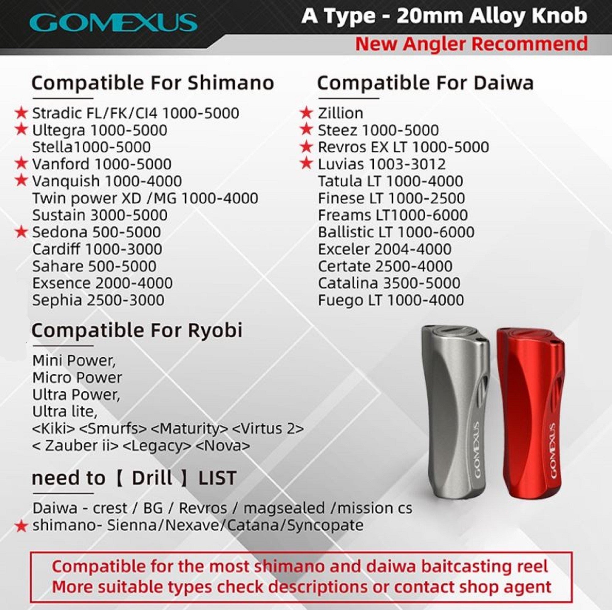 Gomexus S21RD Knob Alu Red 21mm Shimano A , Daiwa S (6682)