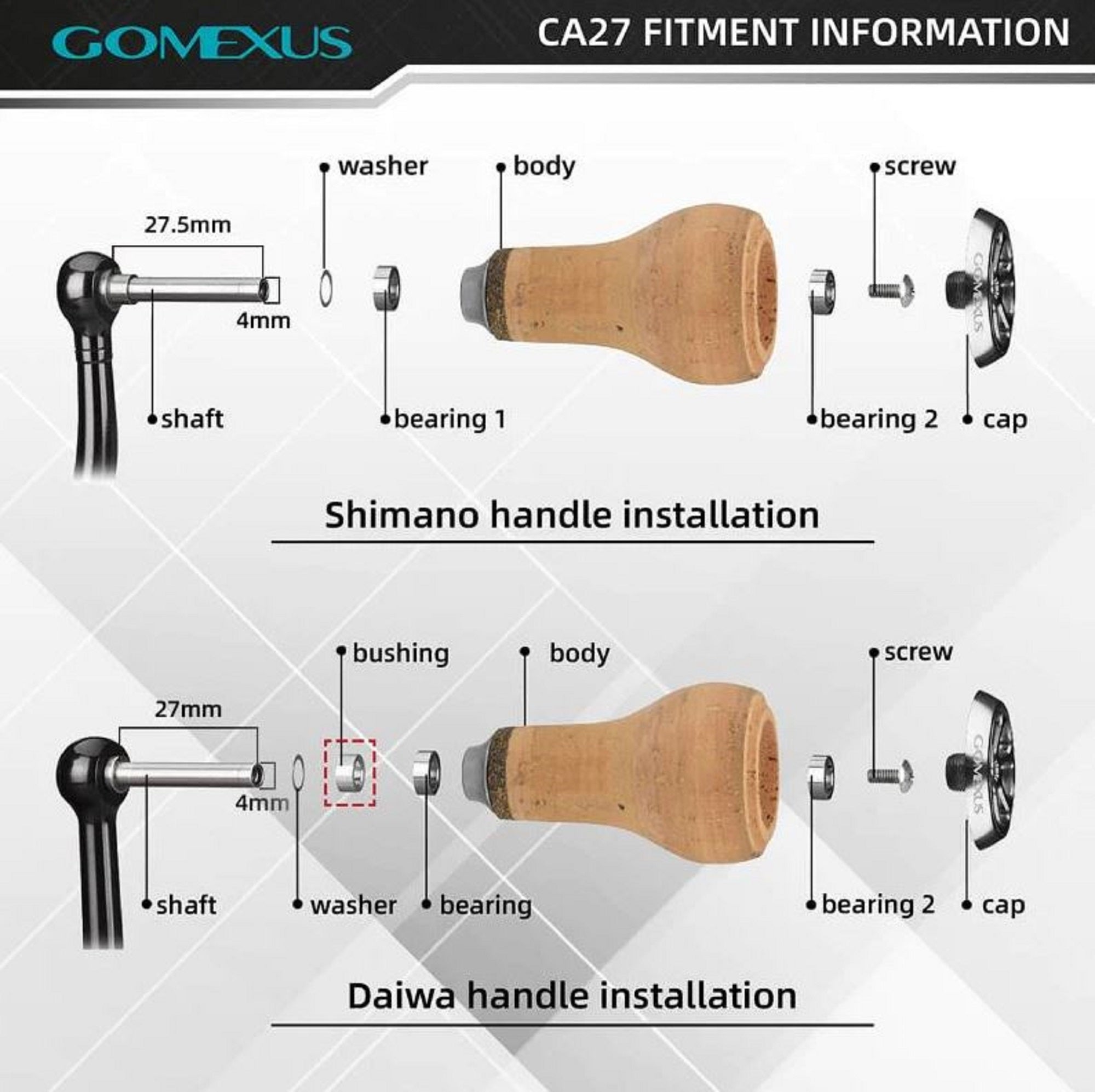 Gomexus K127CBK Knob Cork Alu Black 27mm Shimano A , Daiwa S (7290)