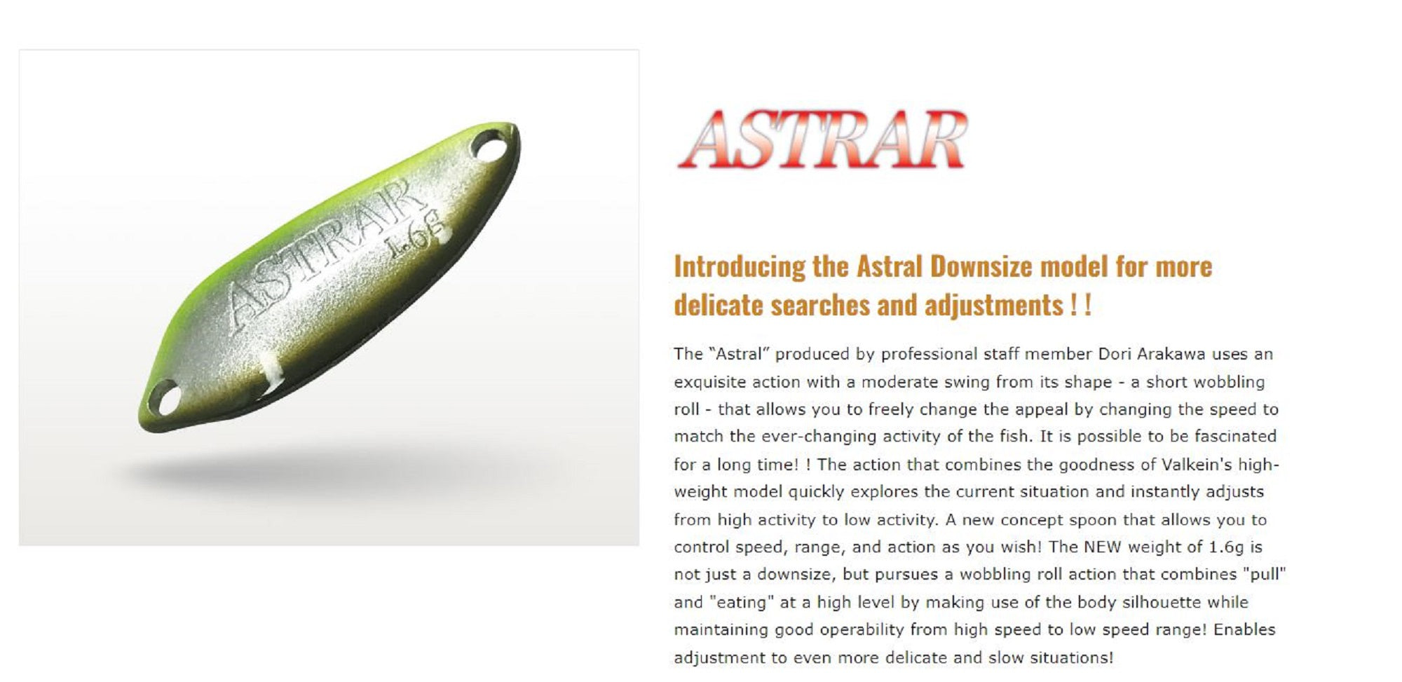 Valkein Spoon Astrar 3.2 grams Sinking Lure No.12 (6017)
