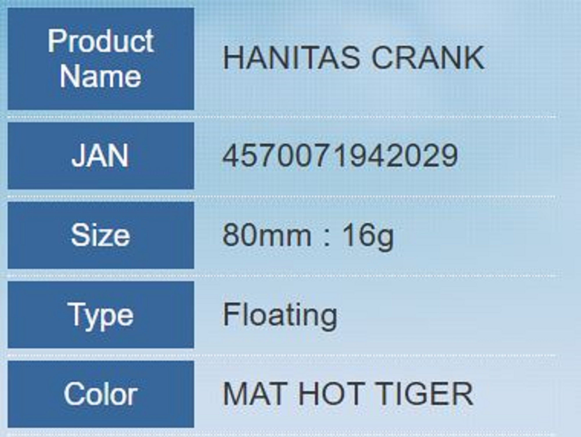 Madotachi Hanitas Crank 80mm 16 gram Floating Lure Hot Tiger (2029)