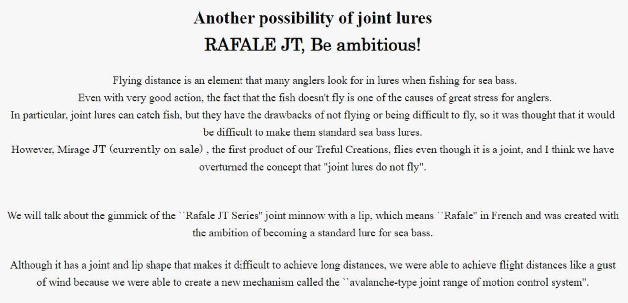 Treful Creation Rafale JT 93S Sinking Lure Super Mat Chart (0165)