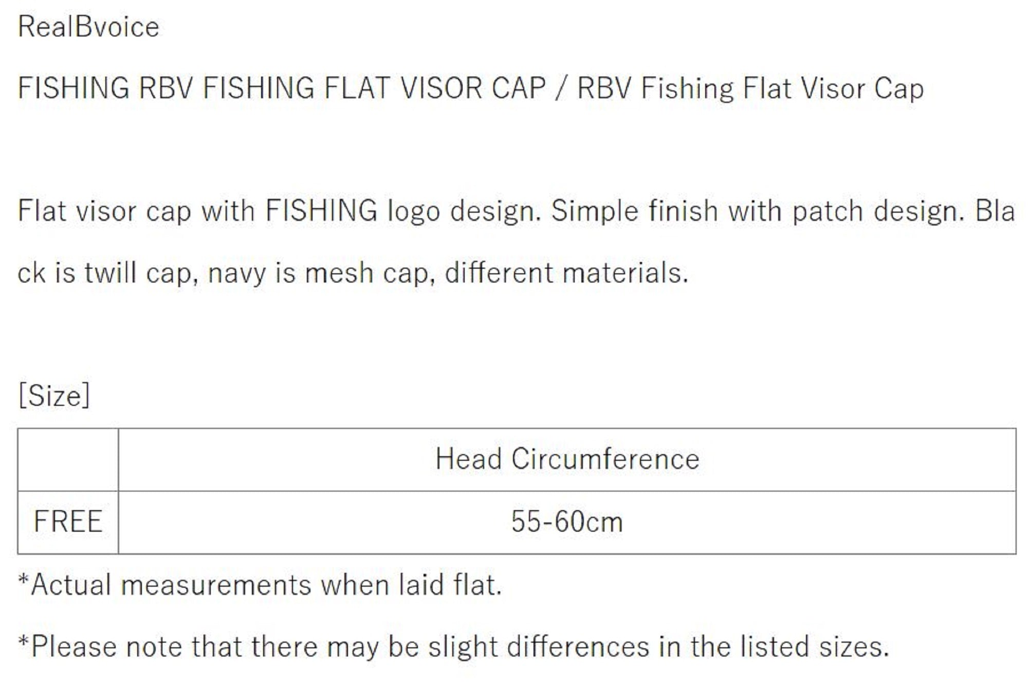 Real B Voice FH-016 Cap Flat Size Free Black (3794)
