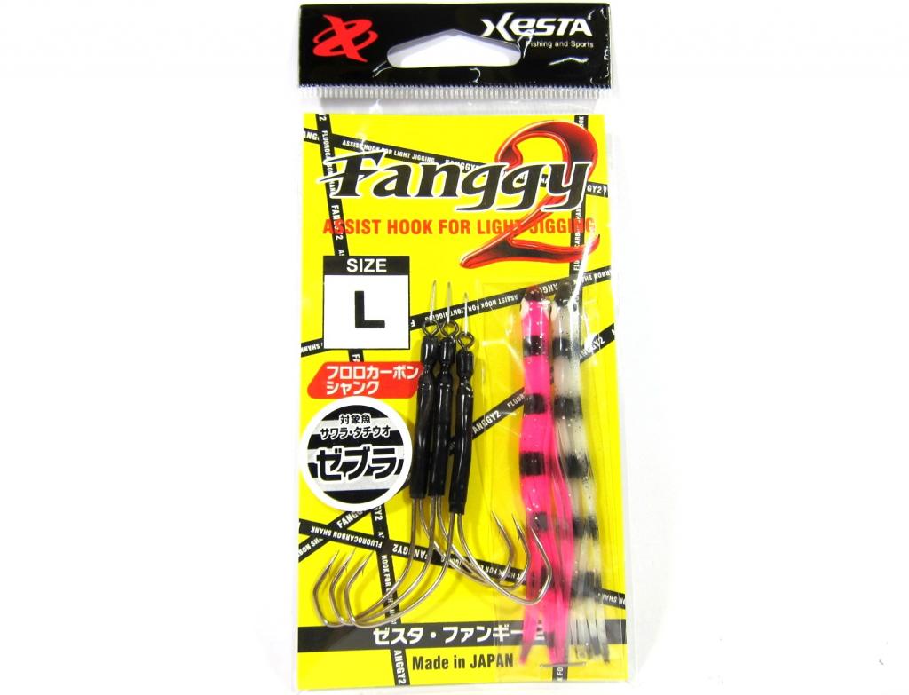 Xesta Fanggy 2 Skirted Twin Assist Hooks Size L 1/0 Pink White (9955)