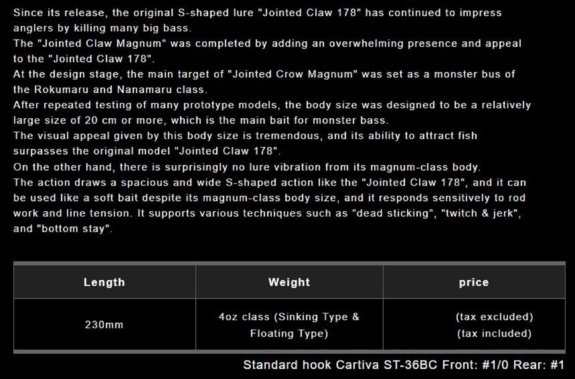 Gan Craft Jointed Claw 230 Magnum Sinking Jointed Lure 11 (0315)