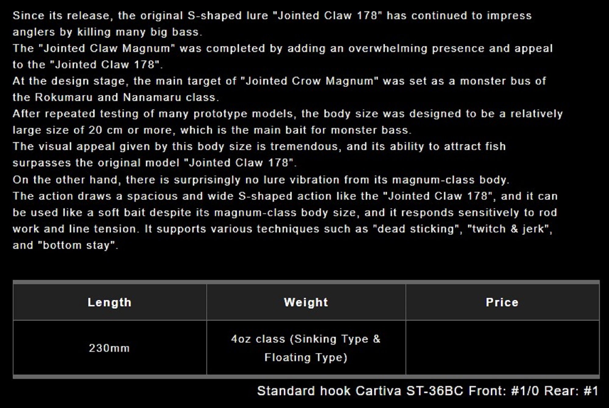 Gan Craft Jointed Claw 230 Magnum Salt Sinking Jointed Lure AS-12 (0748)