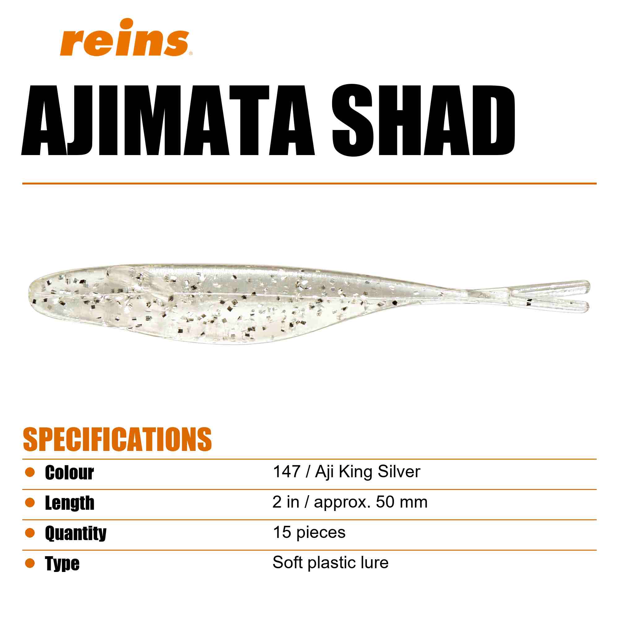 Reins Soft Plastic Ajimata Shad 2 Inch 15 pieces 147 (2093)