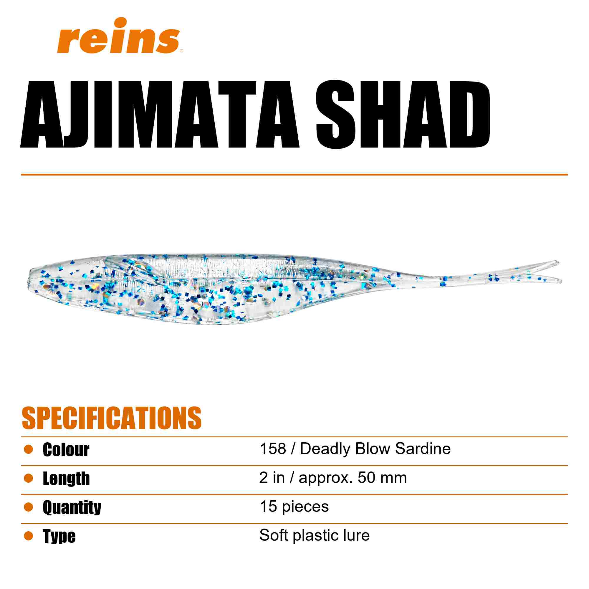 Reins Soft Plastic Ajimata Shad 2 Inch 15 pieces 158 (2109)