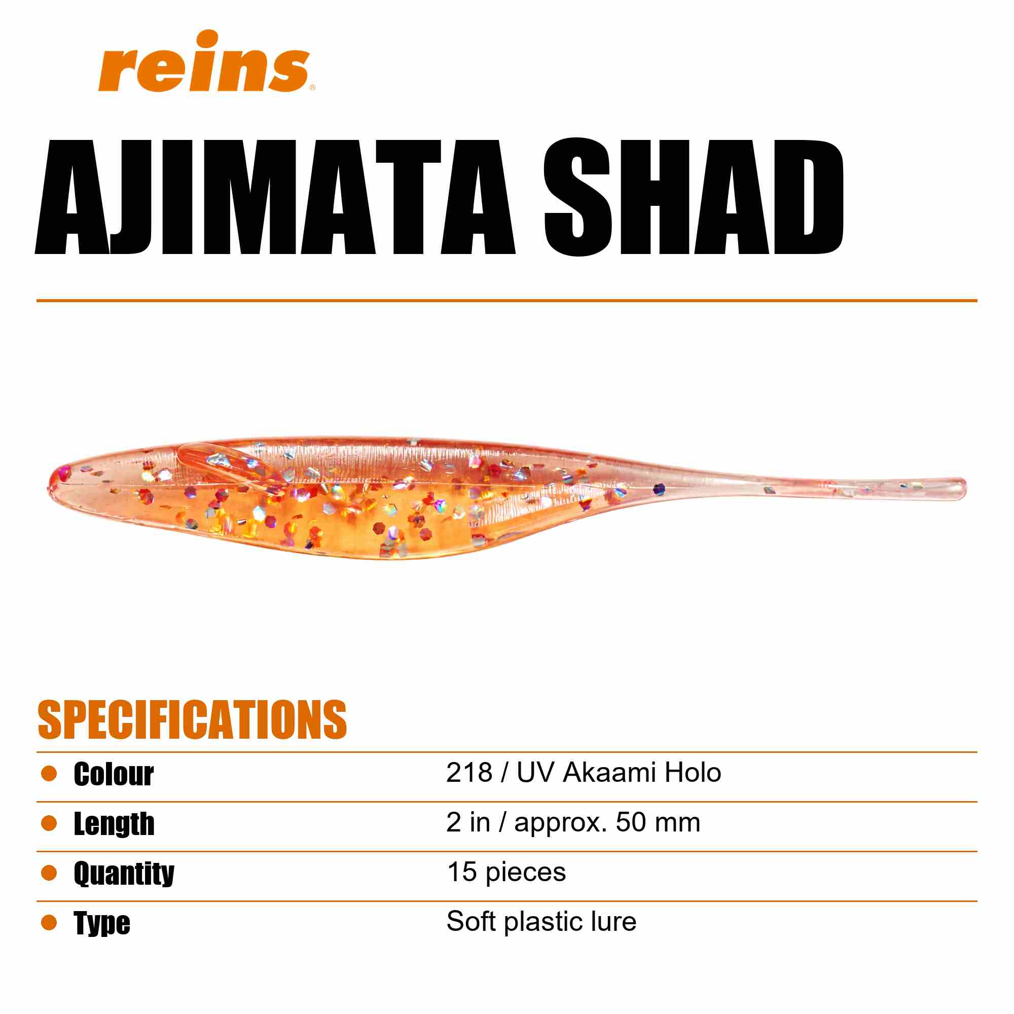 Reins Soft Plastic Ajimata Shad 2 Inch 15 pieces 218 (2130)
