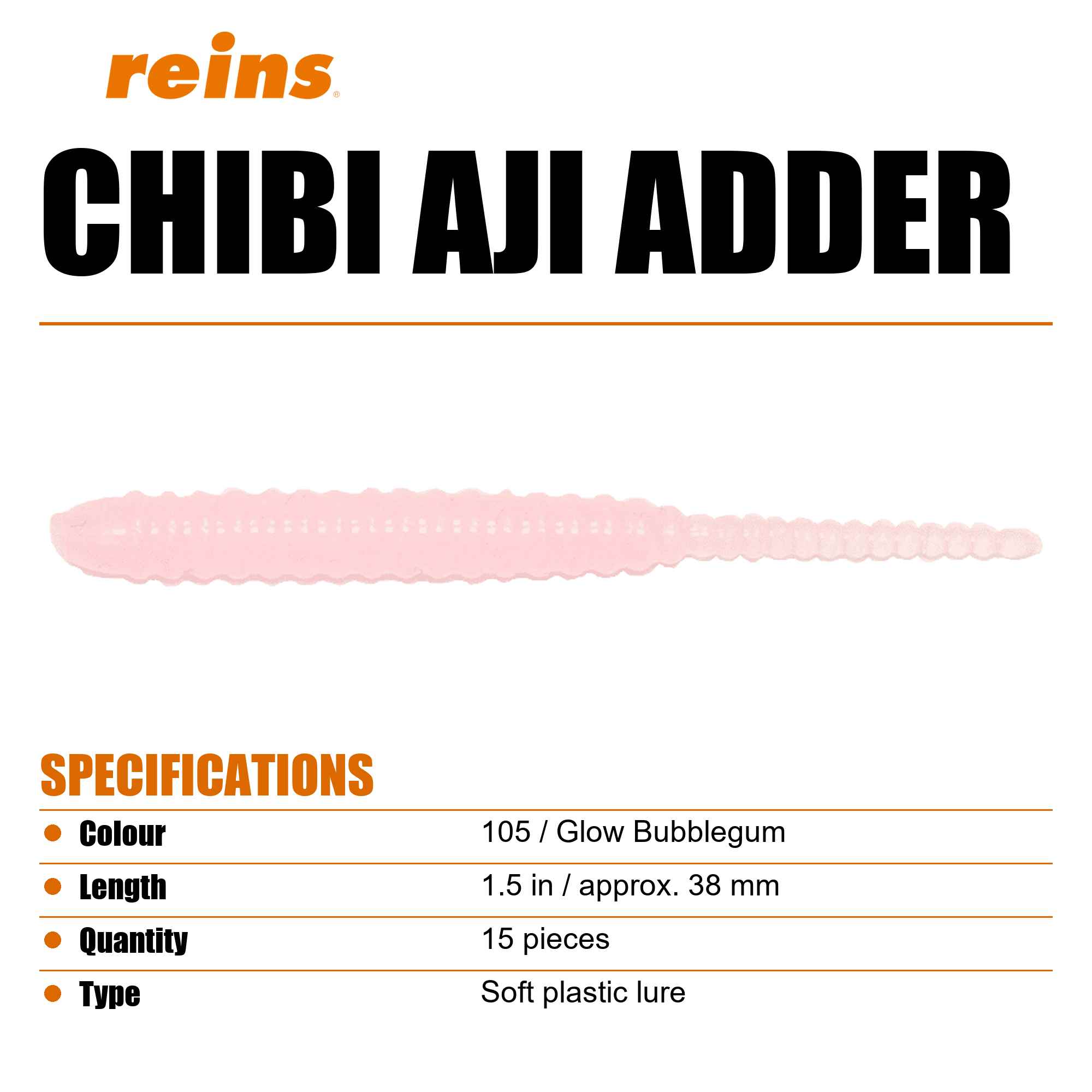 Reins Soft Plastic Chibi Aji Adder 1.5 Inch 15 pieces 105 (2271)