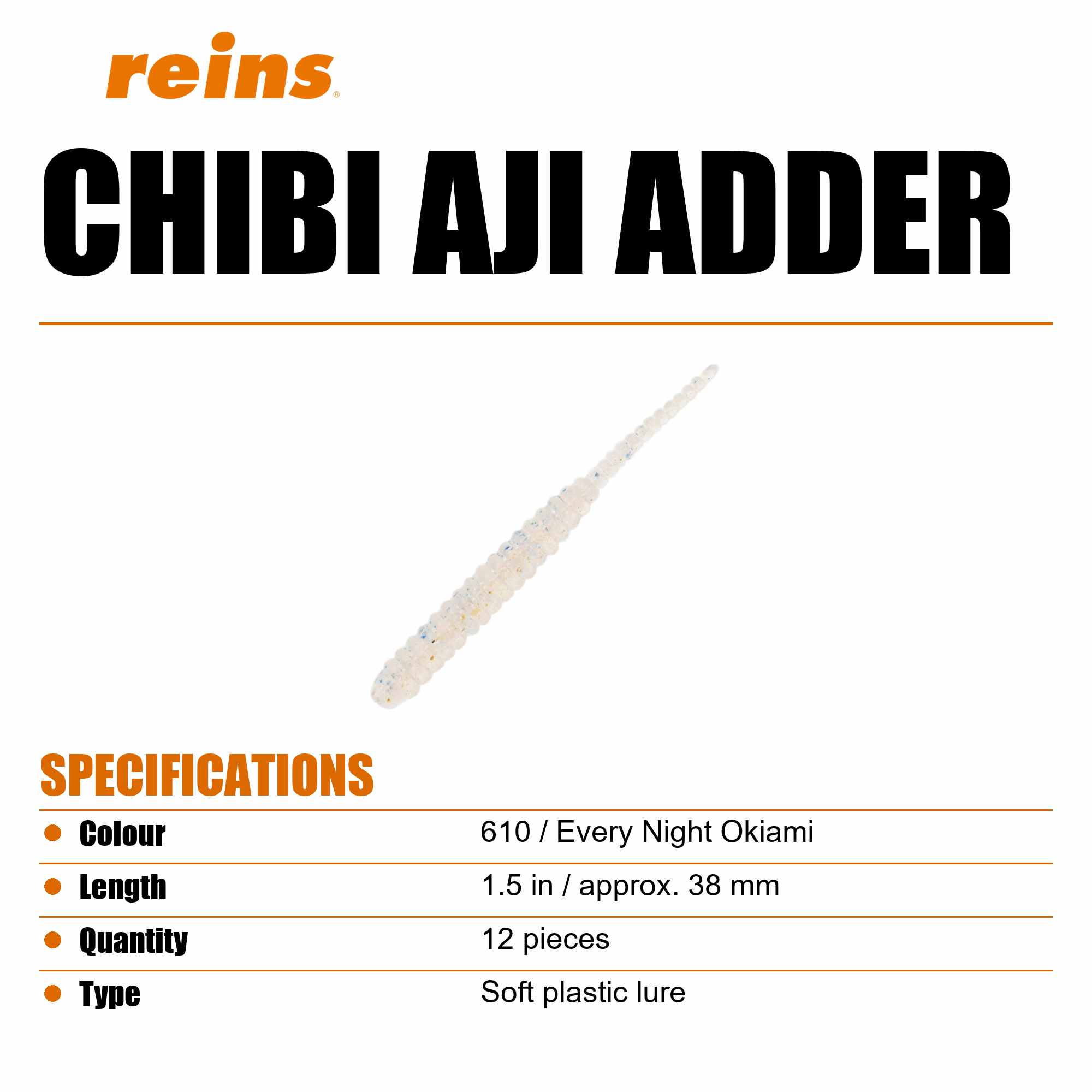 Reins Soft Plastic Chibi Aji Adder 1.5 Inch 15 pieces 610 (9782)
