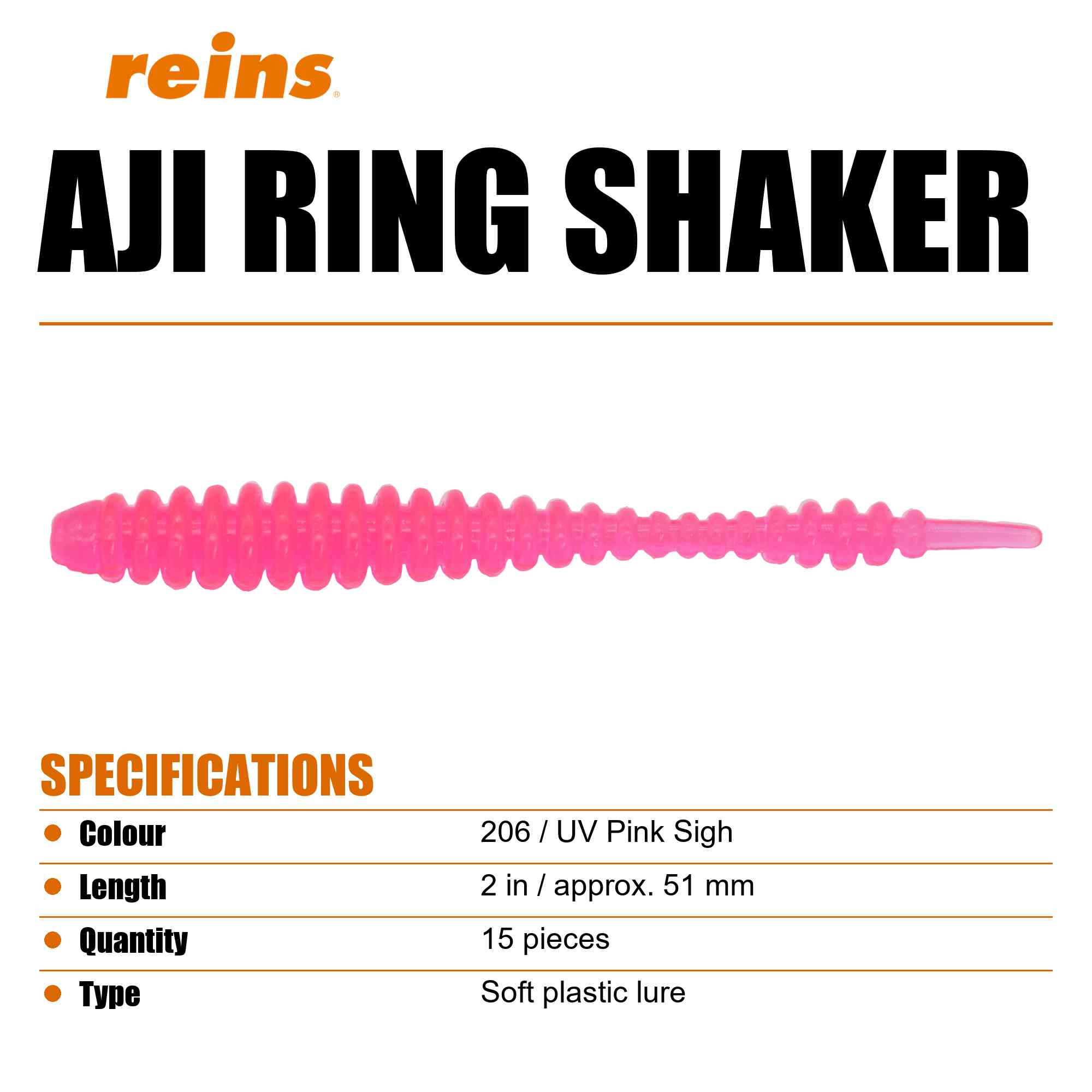 Reins Soft Plastic Aji Ring Shaker 2 Inch 15 pieces 206 (1432)