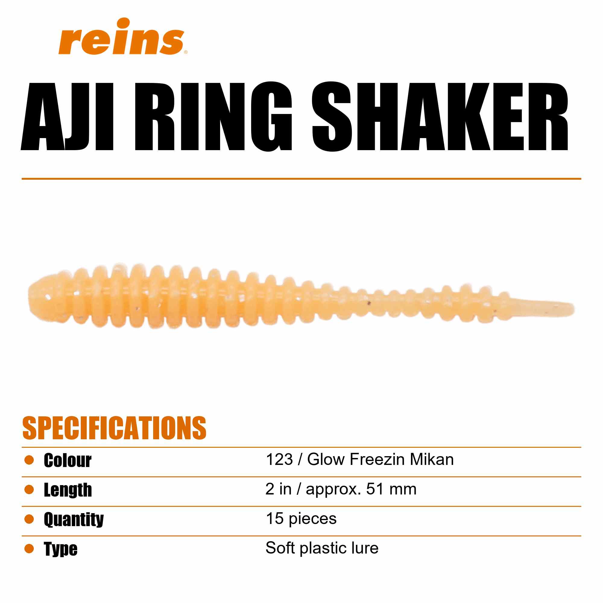Reins Soft Plastic Aji Ring Shaker 2 Inch 15 pieces 123 (7403)