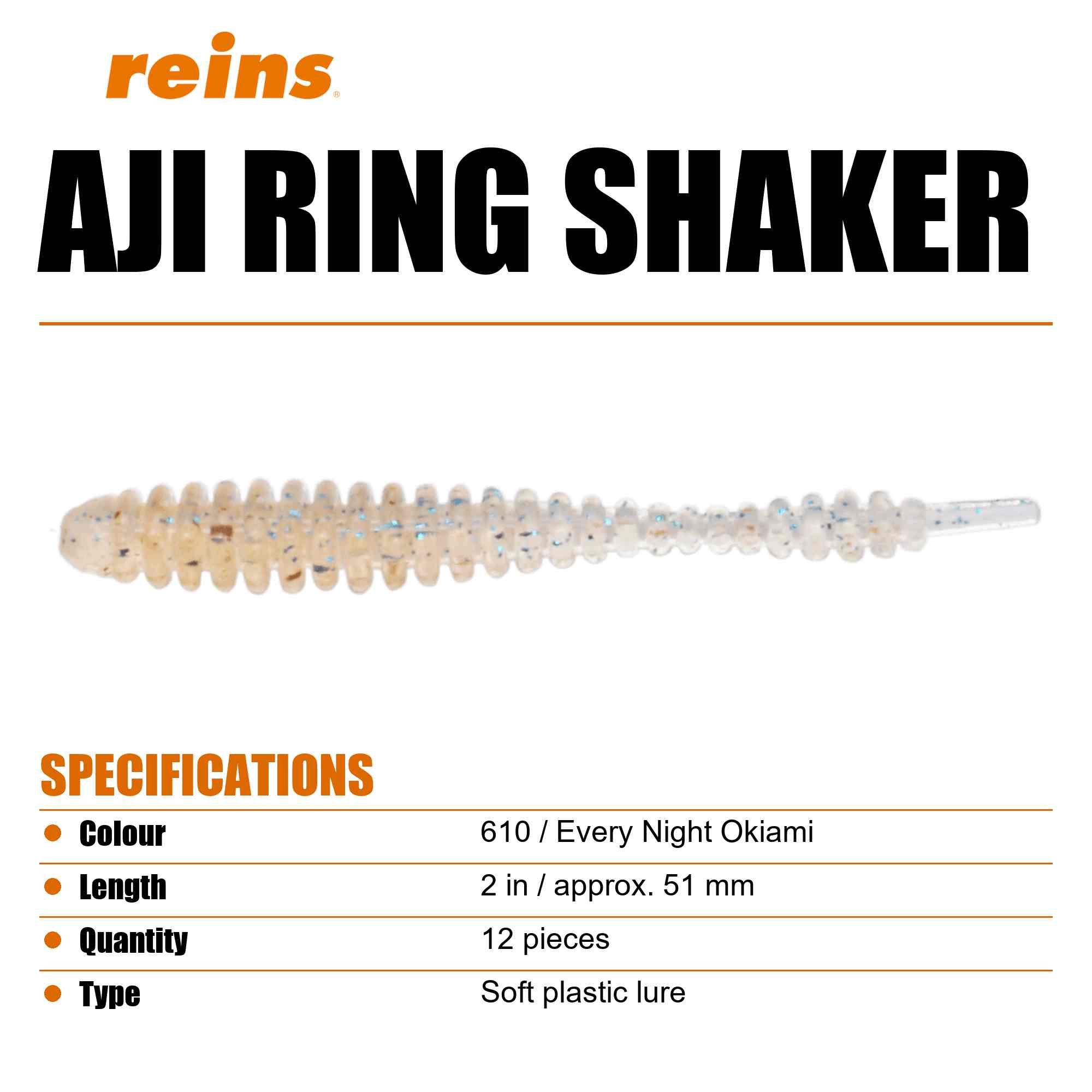 Reins Soft Plastic Aji Ring Shaker 2 Inch 15 pieces 610 (7465)