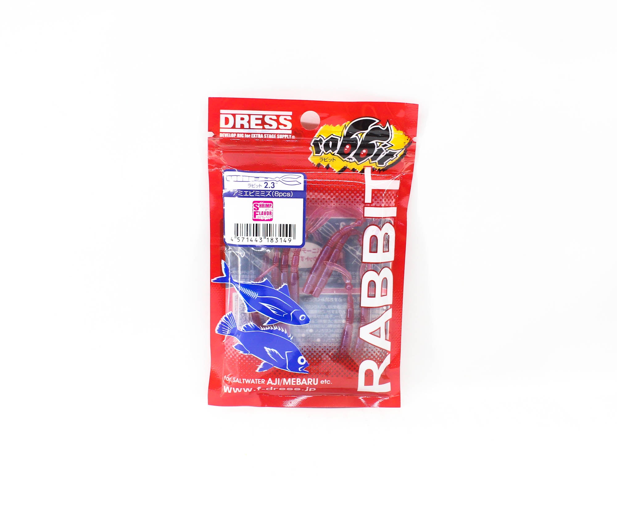 Dress Soft Lure Rabbit 2.3 Inch 8 per Pack Ami Shrimp Earthworm (3149)