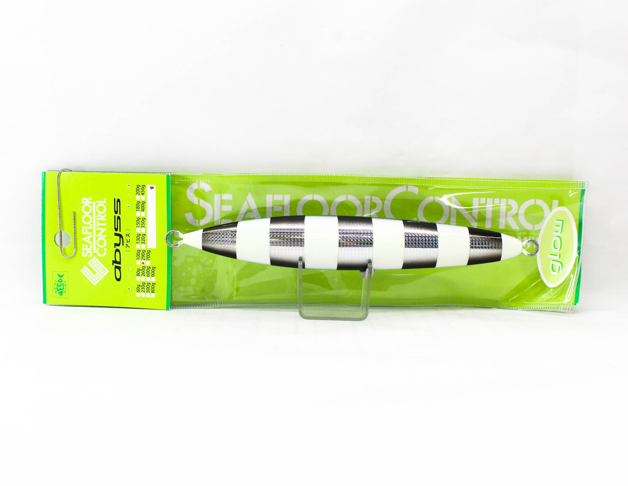 Seafloor Control Metal Jig Abyss 290 grams Silver Black Zebra Glow GR (9138)