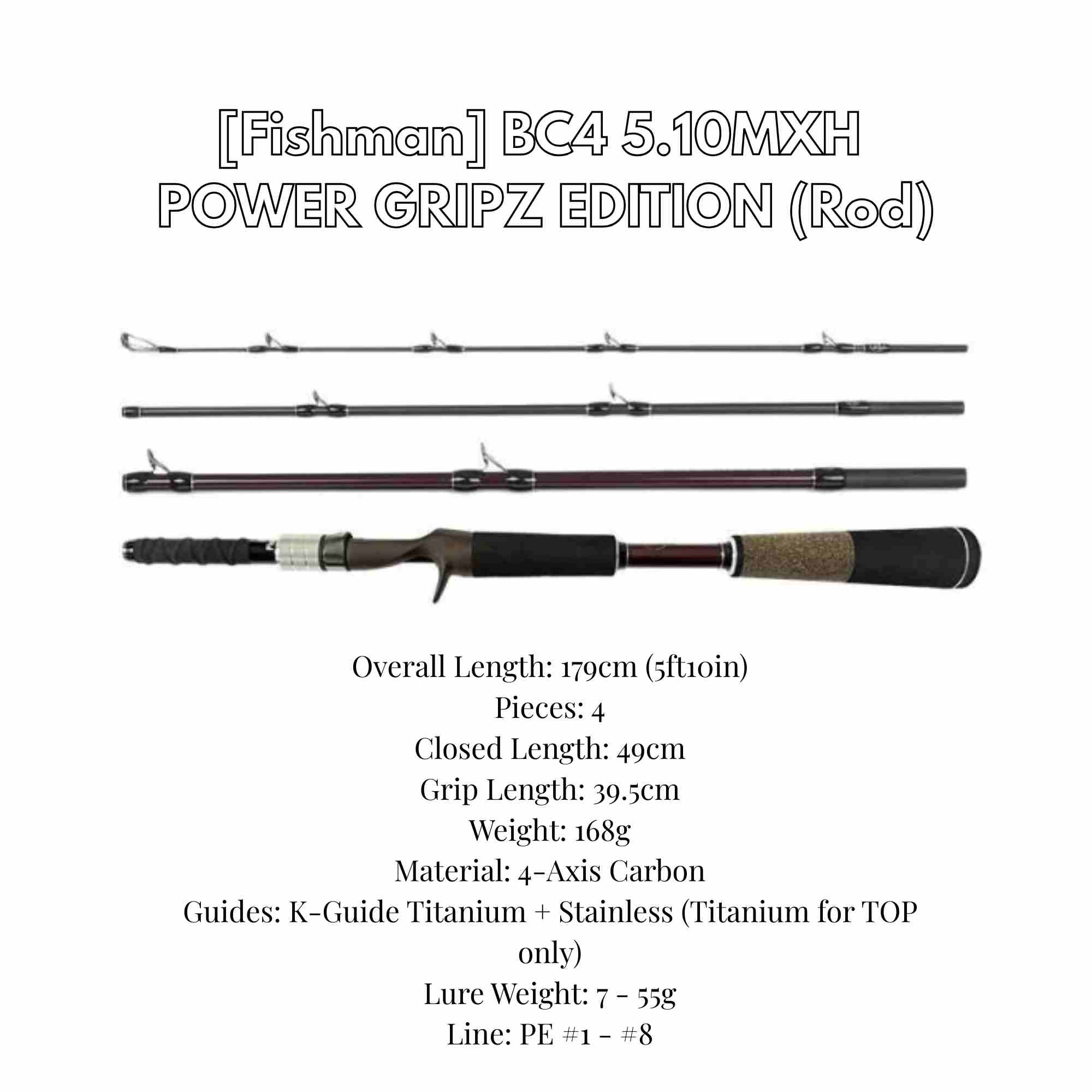 Fishman Rod Baitcast Brist Compact BC4 5.10 MXH 4 Piece Travel Rod (0696)