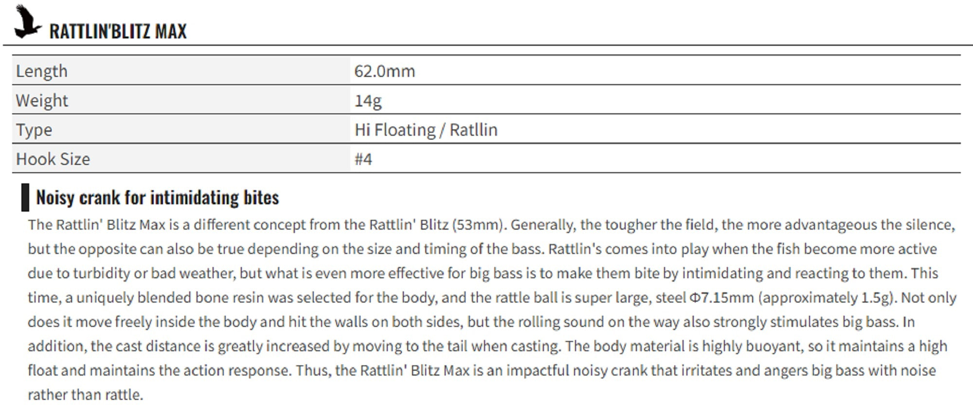 OSP Rattlin Blitz Max 62 mm 14 grams Floating Lure B64 (7647)