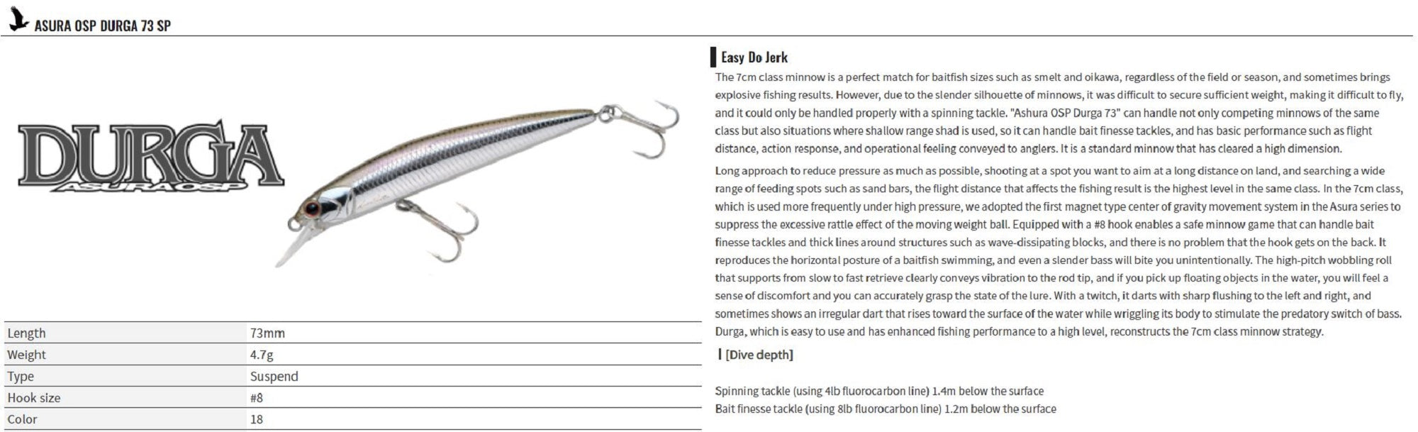 OSP Durga 73 Suspend Minnow Lure H-59 (2818)