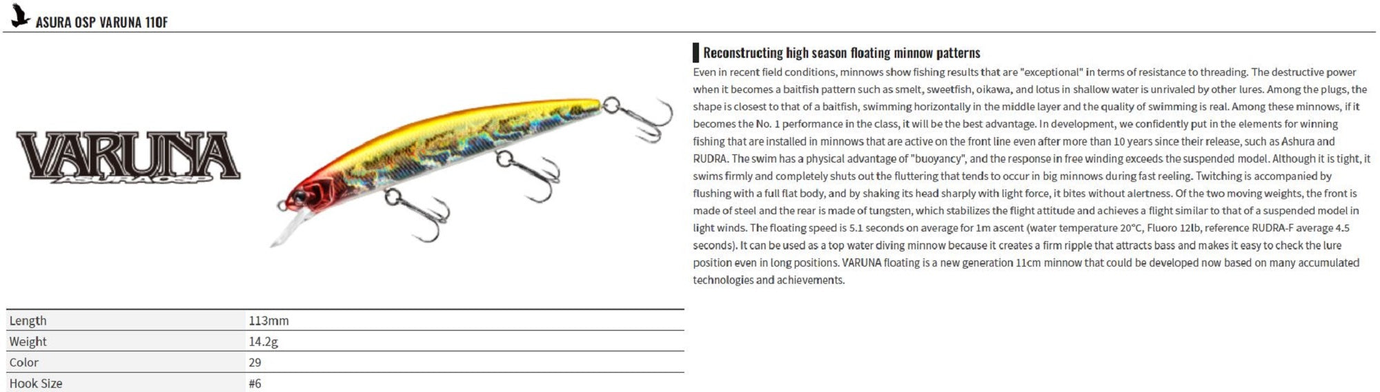 OSP Varuna 110 F Floating Minnow Lure GHF-91 (4201)