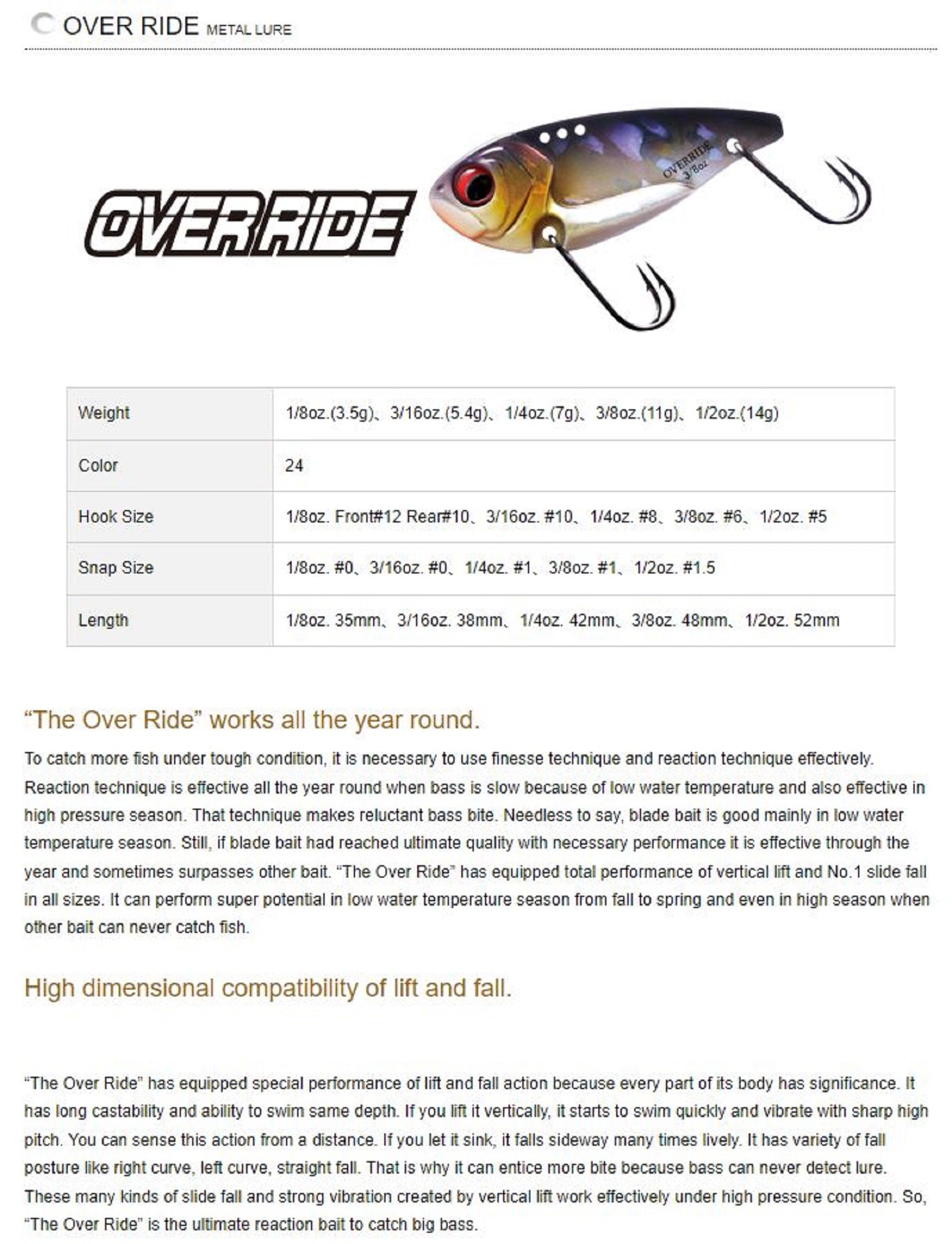 OSP Over Ride Metal Vibration 3/16 oz 38 mm Sinking Lure OR-25 (9565)