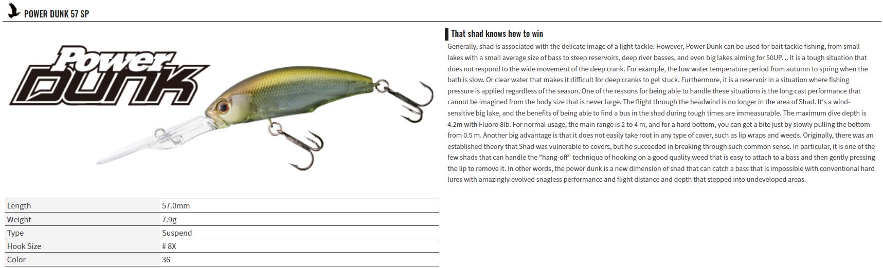 OSP Power Dunk 57 Suspend Deep Diving Minnow Lure P-47 (7348)