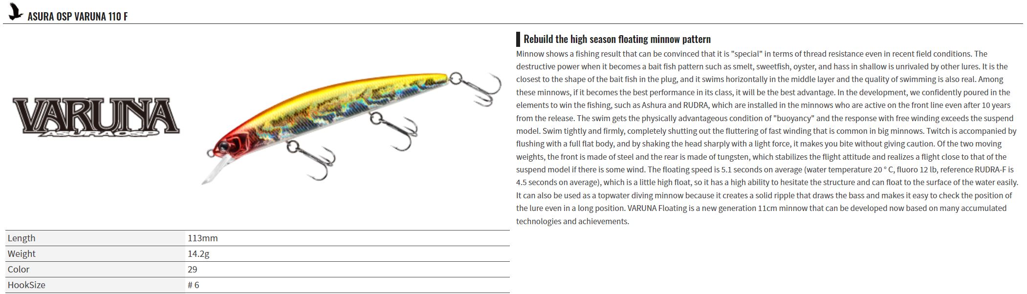 OSP Varuna 110 F Floating Minnow Lure P-91 (7430)