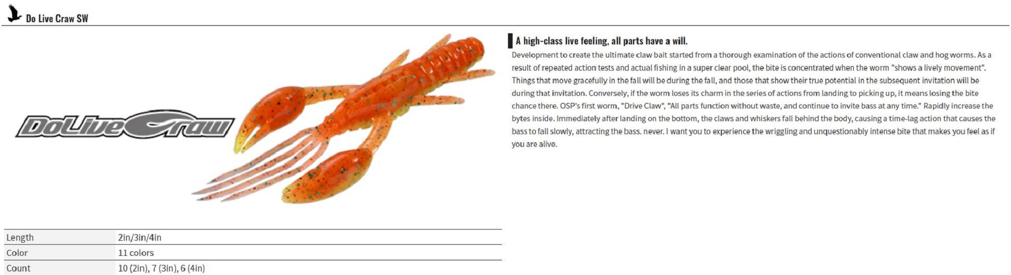 OSP Soft Lure Dolive Craw 3 Inches Salt W-068 (0217)