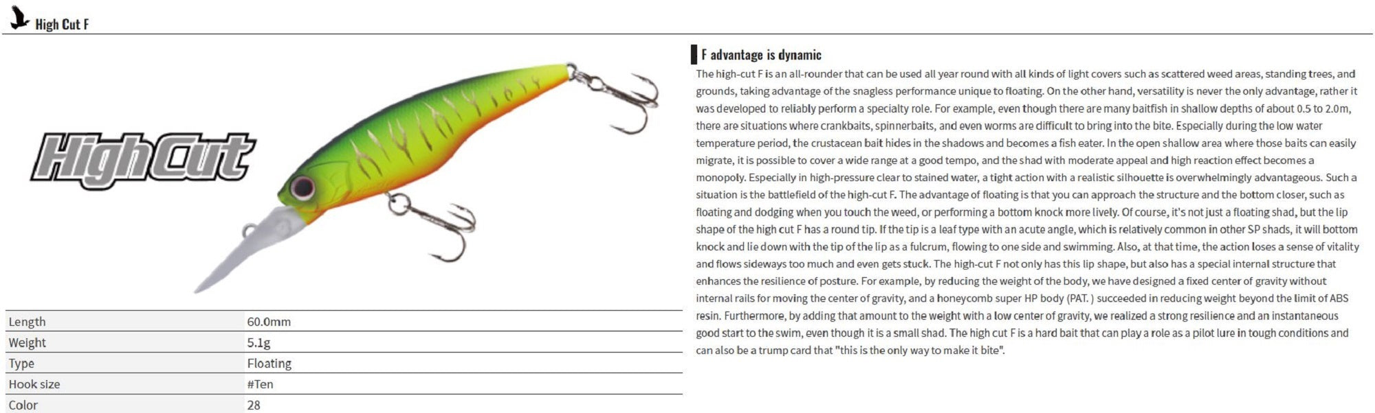 OSP High Cut Rattle 60 mm 5.1 grams Floating Lure P-91 (0644)
