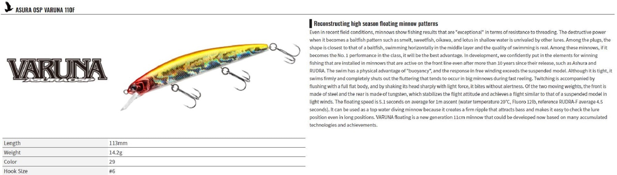 OSP Varuna 110 F Floating Minnow Lure RP-91 (0712)
