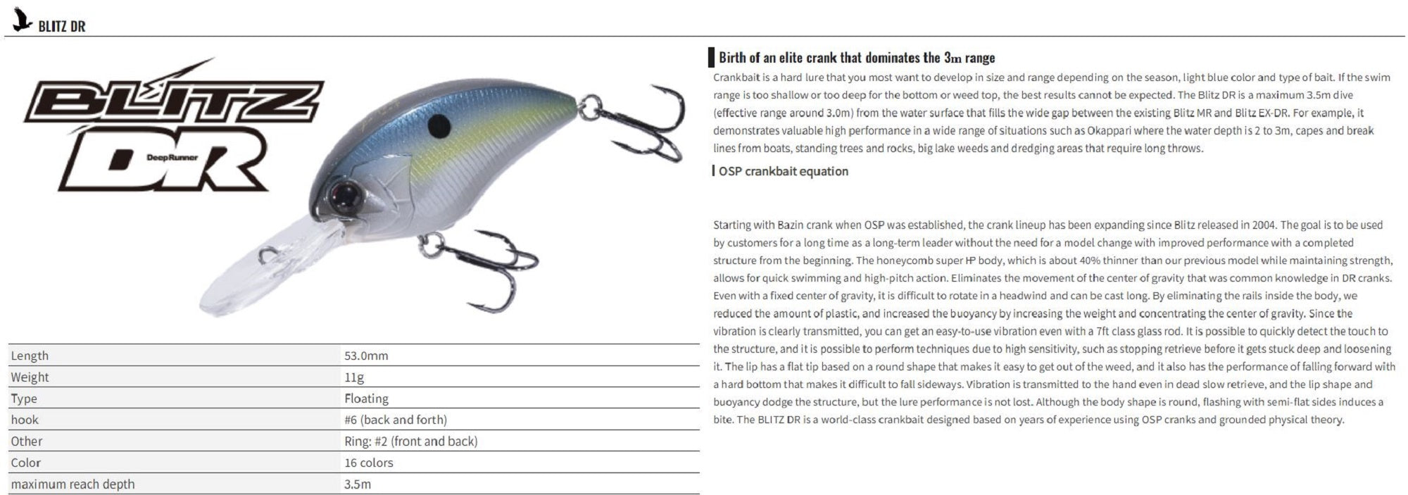 OSP Blitz DR 53 mm 11 grams Floating Lure PB-39 (1023)