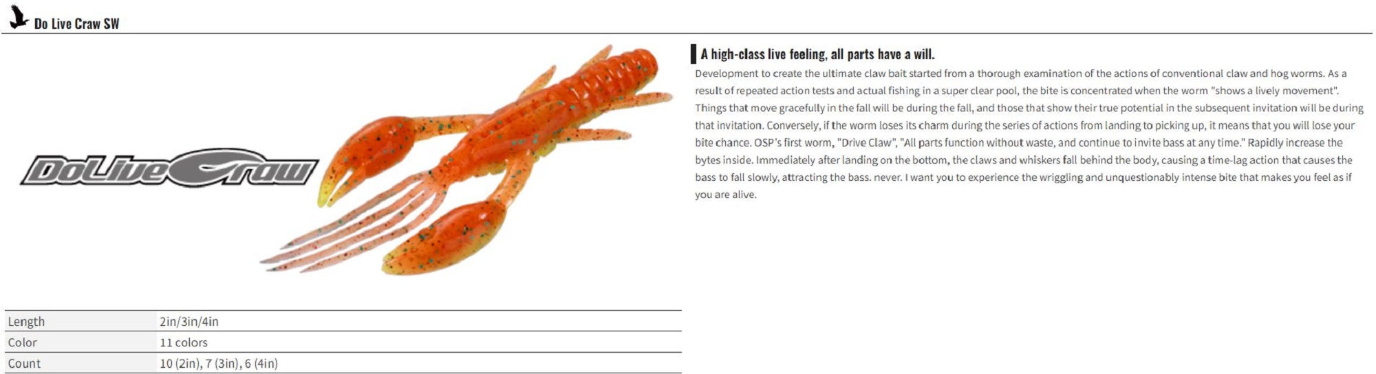 OSP Soft Lure Dolive Craw 2 Inches Salt W-076 (1269)